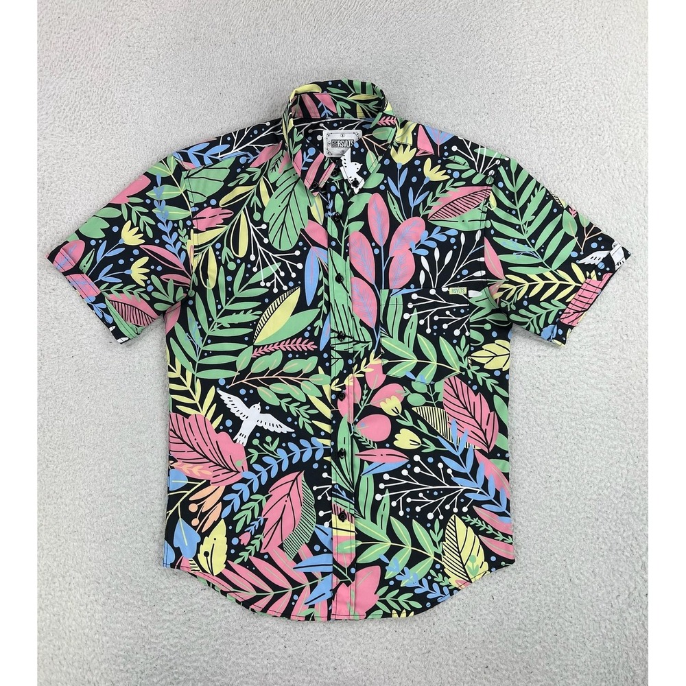 RSVLTS Shirt Mens Small Multicolor Tropical Floral KUNUFLEX S/S Button Up Casual